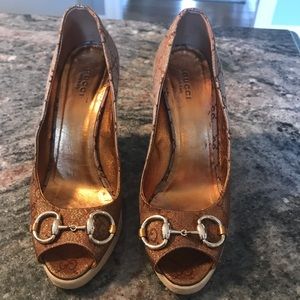 Gucci metallic Charlotte horsebit wedges